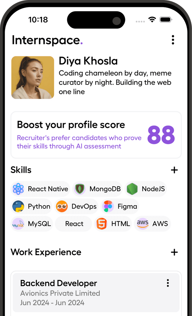 Internspace App Profile Screen