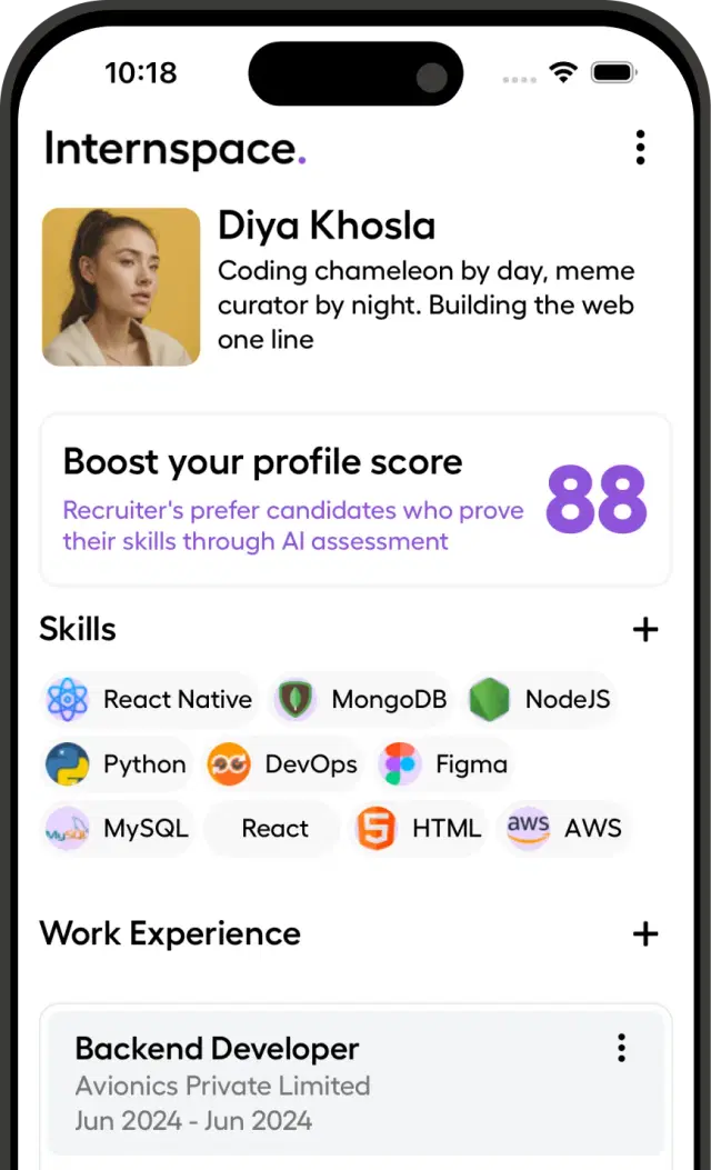 Internspace App Profile Screen